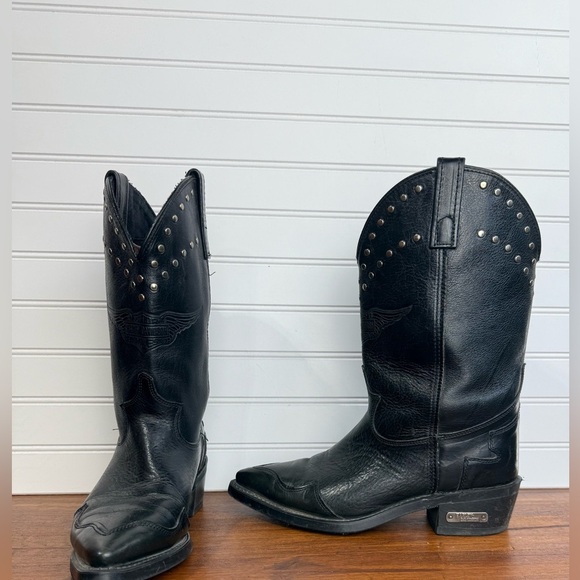 Harley-Davidson Shoes - Harley Davidson women’s black leather silver studded cowboy boots. Size 8M